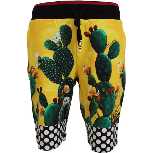 Casual Shorts, male, , Size: XS Cactus Print Cotton Sweat Shorts - Dolce & Gabbana - Modalova