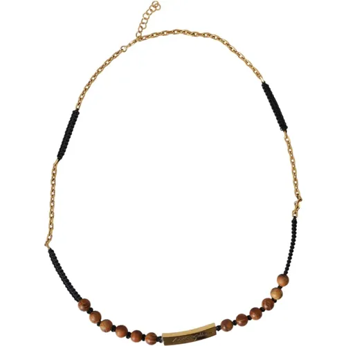 Black Gold Wood Bead Necklace Pendant , male, Sizes: ONE SIZE - Dolce & Gabbana - Modalova