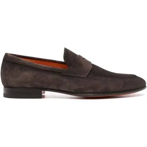 Penny-slot suede loafers , male, Sizes: 7 1/2 UK, 9 1/2 UK, 10 UK - Santoni - Modalova