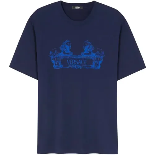 Navy T-Shirt,Dunkelgraues Melange T-Shirt - Versace - Modalova