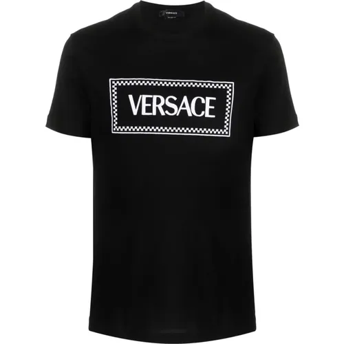 T-Shirts, male, , Size: L Cotton T-shirt Logo Front Short Sleeve - Versace - Modalova