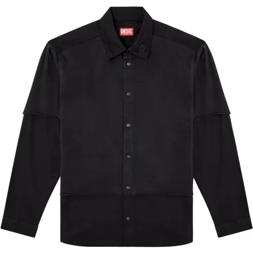 Casual Shirts, male, , Size: S Layered Shirt in Twill and Jersey - Diesel - Modalova