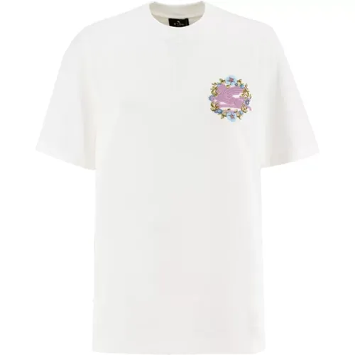 Floral Pegasus Crewneck Cotton T-shirt , female, Sizes: XS, L, S, M - ETRO - Modalova