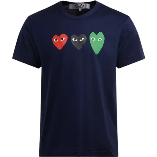 T-Shirts, male, , Size: M Cotton T-Shirt with Multicolor Hearts - Comme des Garçons Play - Modalova