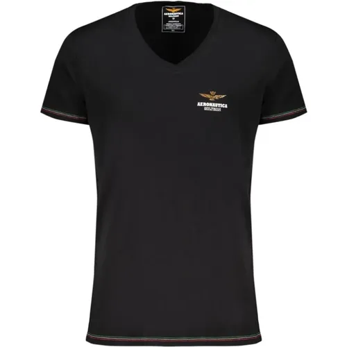 Schwarzes Baumwoll-Außenshirt mit Druck , Herren, Größe: 2XL - aeronautica militare - Modalova