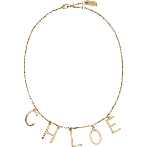 Necklaces, female, , Size: ONE SIZE Charm Logo Motif Gold Necklace - Chloé - Modalova