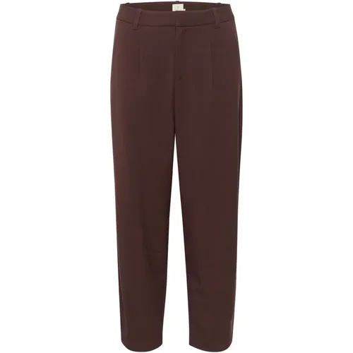 Hoch taillierte verkürzte Hose mit Gürtelschlaufen und Taschen , Damen, Größe: XS - Kaffe - Modalova