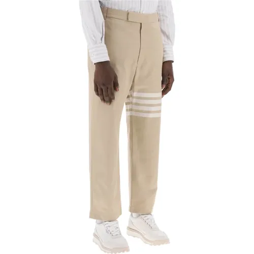 Bar Cotton Twill Cropped Trousers , male, Sizes: L - Thom Browne - Modalova