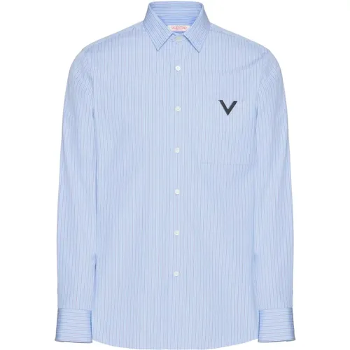 Azure Stripe Cotton Shirt , male, Sizes: M, L - Valentino Garavani - Modalova