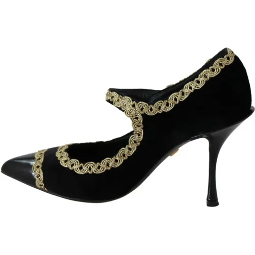 Pumps, female, , Size: 5 US Elegant Velvet Gold Embroidered Pumps - Dolce & Gabbana - Modalova