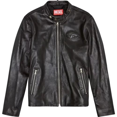 Bikerjacke aus Leder mit vielgetragenem Logo , Herren, Größe: M - Diesel - Modalova