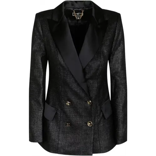 Schwarzer Tweed Blazer mit Kristallknöpfen , Damen, Größe: M - Elisabetta Franchi - Modalova