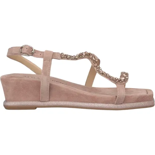 Glitter Wedge Sandal with Rhinestone Strap , female, Sizes: 7 UK, 9 UK, 6 UK, 4 UK, 5 UK - Alma en Pena - Modalova