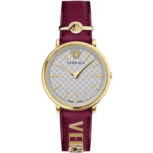 Watches, female, , Size: ONE SIZE V-Circle Red Leather Women's Watch - Versace - Modalova