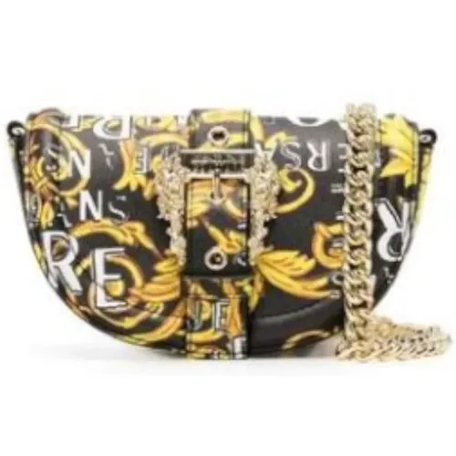 Black Baroque Print Shoulder Bag with Logo Buckle , female, Sizes: ONE SIZE - Versace Jeans Couture - Modalova