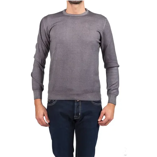 Washed Grey Mens Knit Sweater , male, Sizes: M - La Fileria - Modalova
