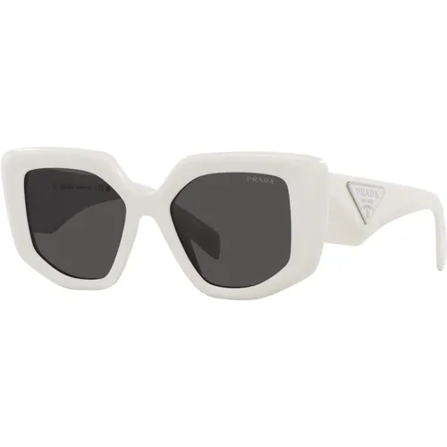 Weiß/Dunkelgrau Sonnenbrille , Damen, Größe: 50 MM - Prada - Modalova