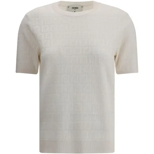 Round-neck Knitwear, female, , Size: S Lace FF Knit T-Shirt - Fendi - Modalova