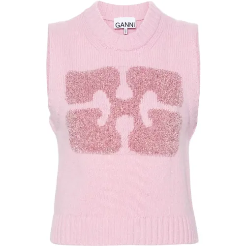 Lila Glitzersweater , Damen, Größe: S - Ganni - Modalova