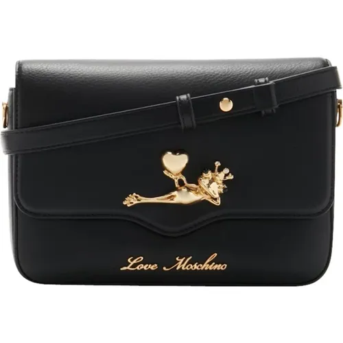 Schwarze Umhängetasche mit goldener Frosch - Love Moschino - Modalova