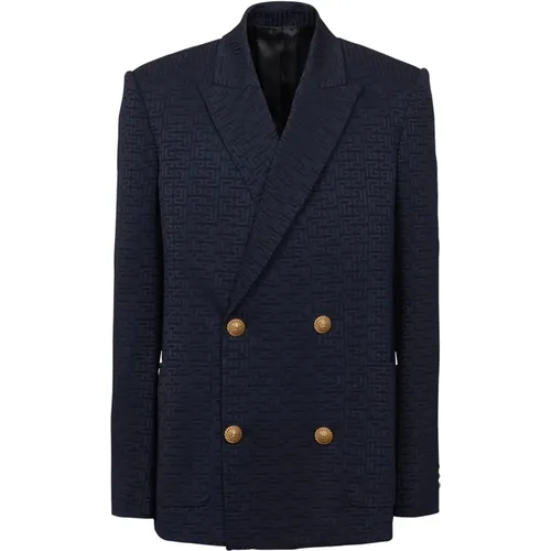 Blazers, male, , Size: L PB Labyrinth satin jacquard blazer - Balmain - Modalova