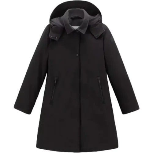 Schwarzer Daunenmantel mit Kapuze , Damen, Größe: XS - Woolrich - Modalova