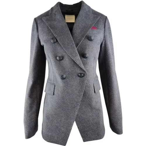 Blazers, female, , Size: M Double-Breasted Grey Women's Jacket - Circolo 1901 - Modalova