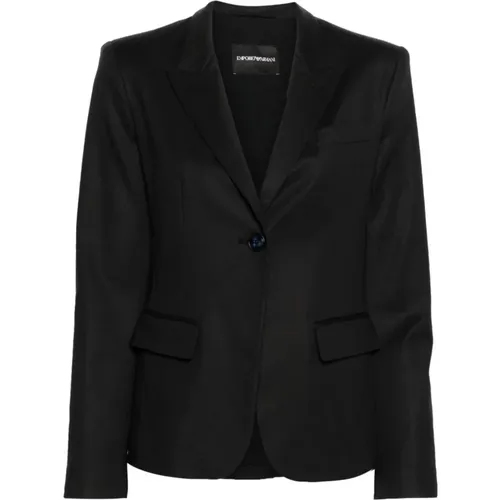 Blaue Baumwollmischung Jacke mit Schalkragen , Damen, Größe: XL - Emporio Armani - Modalova