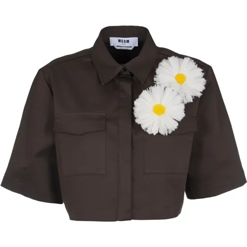 Crop Shirt with Appliques , female, Sizes: XS - Msgm - Modalova