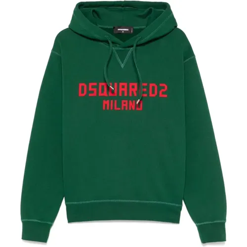 Hoodies, male, , Size: L Cool Hoodie Emerald Ribbed Hem - Dsquared2 - Modalova