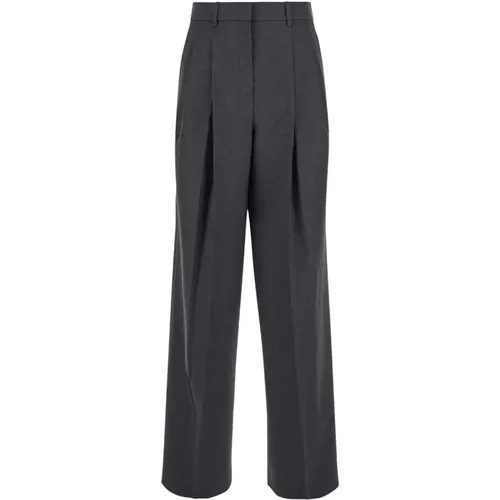 High Waist Grey Trousers Stretch Wool , female, Sizes: S, 2XS - Theory - Modalova