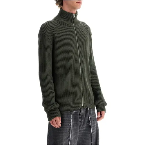 Gerippter Baumwoll-Zip-Up-Cardigan , Herren, Größe: S - MM6 Maison Margiela - Modalova