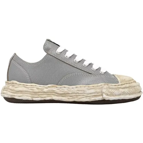 Crackle-effect leather sneakers with braided laces , male, Sizes: 6 UK, 8 UK, 10 UK, 7 UK, 9 UK - Mihara Yasuhiro - Modalova