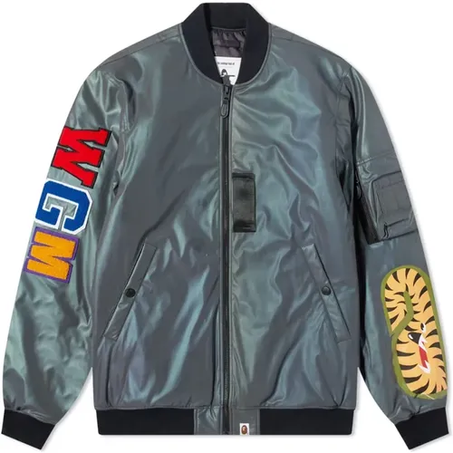 Bomber Jackets, male, , Size: L Aurora Shark Bomber Jacket Logo - A Bathing APE - Modalova