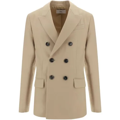 Blazers, male, , Size: L Double-Breasted Wool Blazer with Peaked Lapels - Ami Paris - Modalova