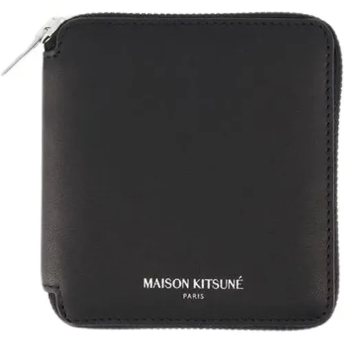 Wallets & Cardholders, unisex, , Size: ONE SIZE Leather Zipped Wallet with Multiple Compartments - Maison Kitsuné - Modalova