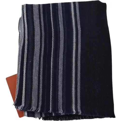 Winter Scarves, male, , Size: ONE SIZE Striped Wool Scarf with Logo Embroidery - Missoni - Modalova