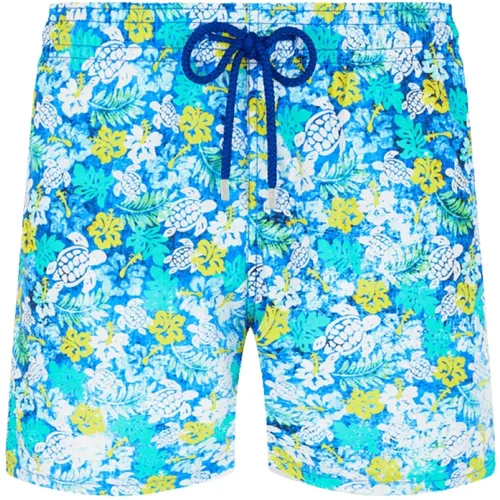 Beachwear, male, , Size: XL Vintage Lazuli Swim Shorts - Tropical Turtles - Vilebrequin - Modalova