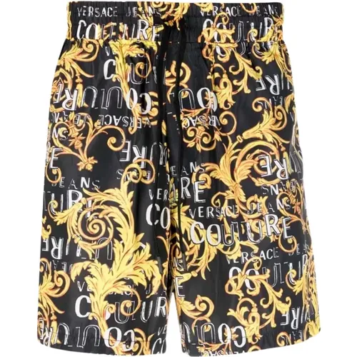 Casual Shorts, male, , Size: L Baroque Print Shorts with Elastic Waistband - Versace Jeans Couture - Modalova