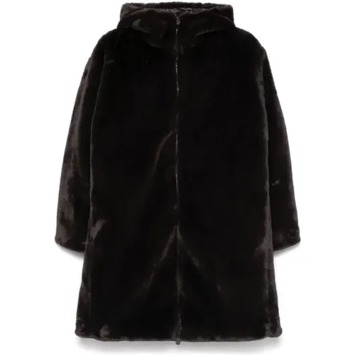 Yelena Faux Fur Hooded Jacket Braun , Damen, Größe: M - Save The Duck - Modalova