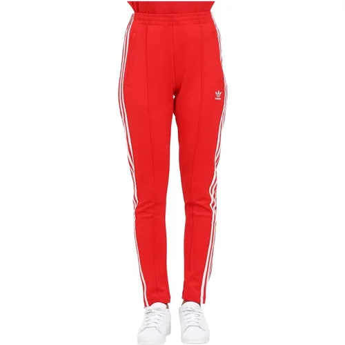 Lange rote Hose für Damen mit 3 Streifen , Damen, Größe: M - adidas Originals - Modalova