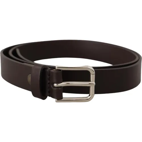 Belts, male, , Size: 80 CM Dark Brown Leather Belt with Metal Buckle - Dolce & Gabbana - Modalova