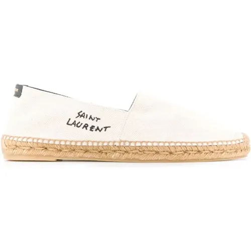 Espadrilles, male, , Size: 9 US Flat Shoes with Embroidered Logo - Saint Laurent - Modalova