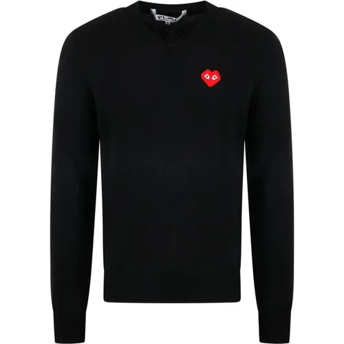 Invader Heart V-Neck Pullover , Herren, Größe: L - Comme des Garçons Play - Modalova