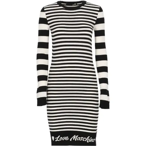 Striped Logo Knit Dress , female, Sizes: L - Love Moschino - Modalova