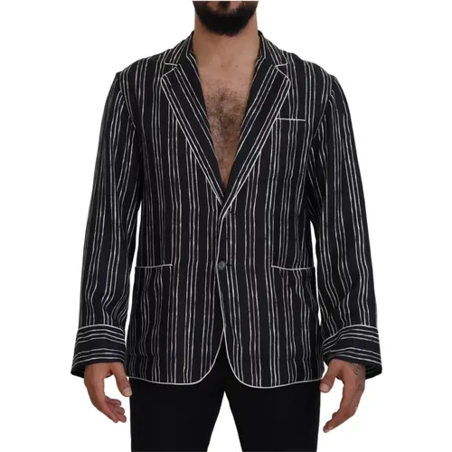 Blazers, male, , Size: XS Striped Silk Pajama Shirt Jacket - Dolce & Gabbana - Modalova