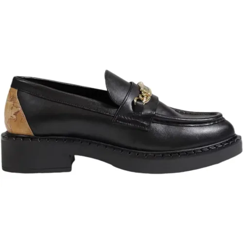 Schwarze Lederslipper mit Gummisohle , Damen, Größe: 38 EU - Alviero Martini 1a Classe - Modalova