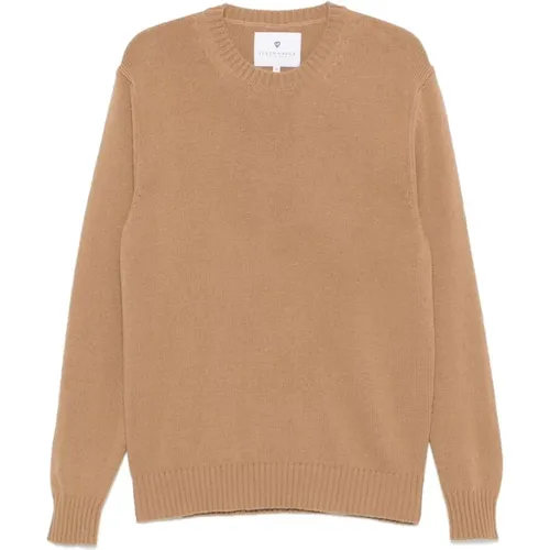 Round-neck Knitwear, male, , Size: L Camel Wool Fisherman's Knit Sweater - Seven Gauge - Modalova