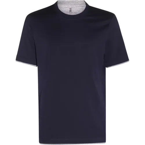 Blaue und grüne T-Shirts, stilvolles Design , Herren, Größe: L - BRUNELLO CUCINELLI - Modalova