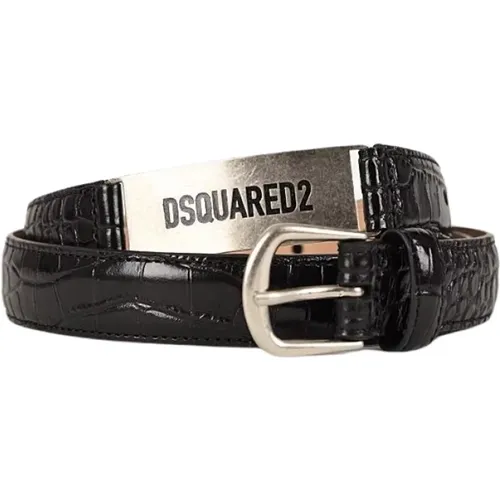 Schwarzer Ledergürtel mit Krokodil-Effekt , Herren, Größe: 95 CM - Dsquared2 - Modalova